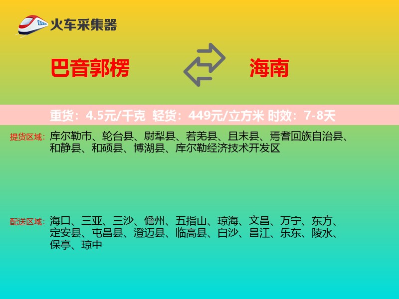 巴音郭楞到海南轿车托运