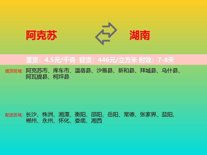 阿克苏到湖南长途搬家
