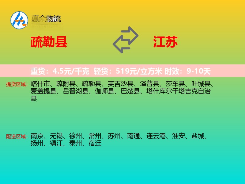 疏勒县到江苏长途搬家