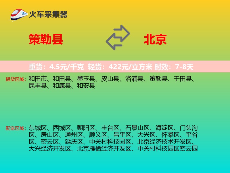策勒县到北京物流专线