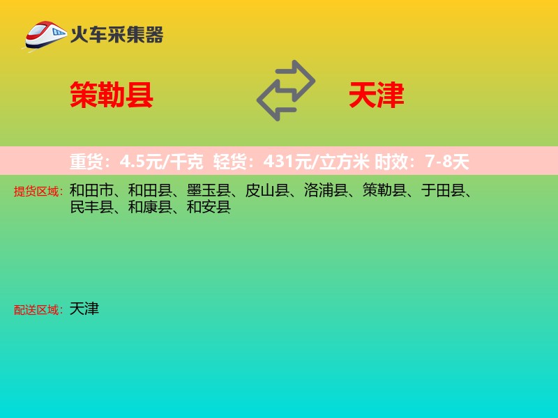 策勒县到天津物流专线