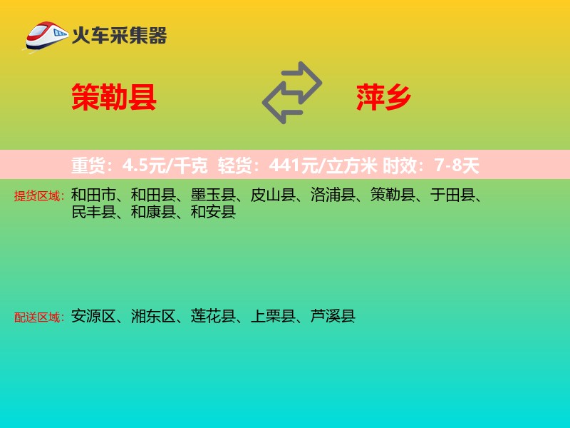 策勒县到萍乡物流专线