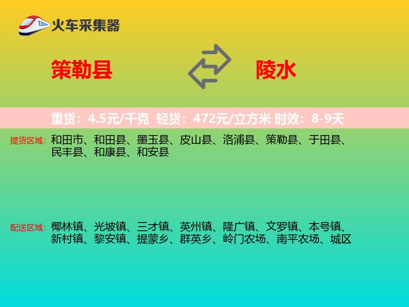 策勒县到陵水物流专线