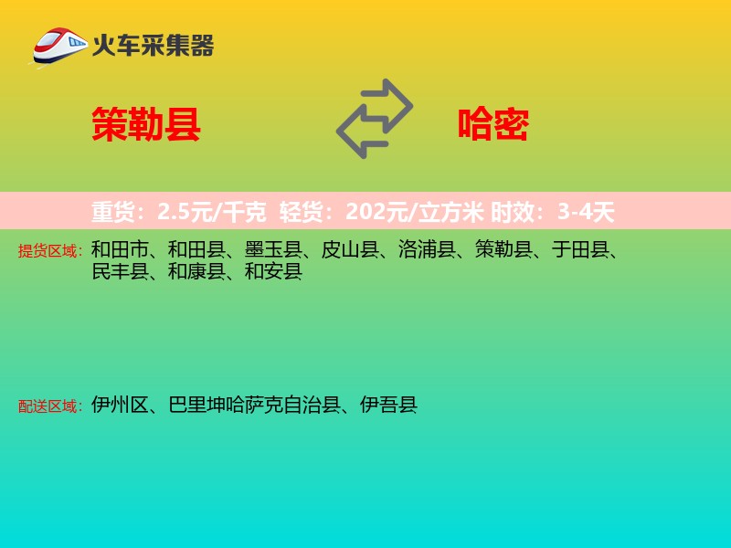 策勒县到哈密物流专线