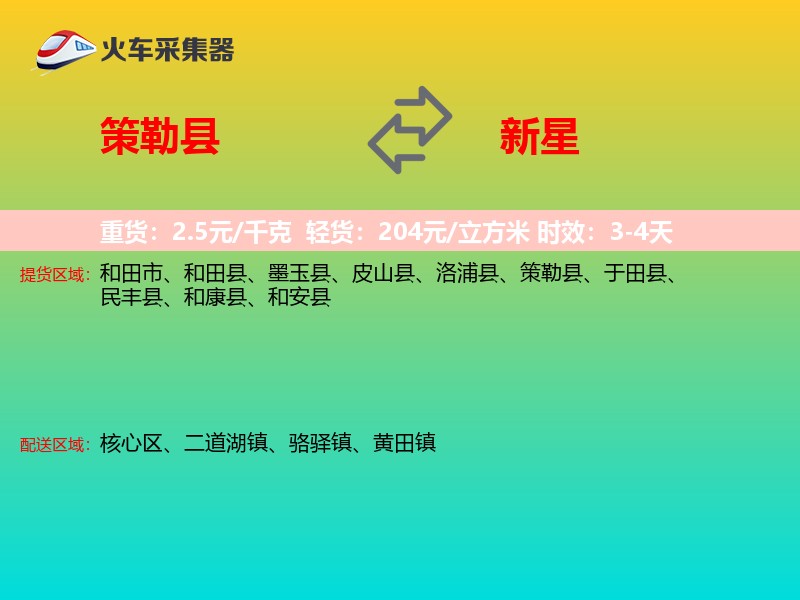 策勒县到新星物流专线