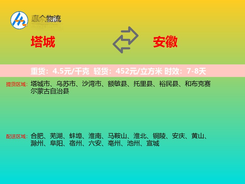 塔城到安徽物流专线