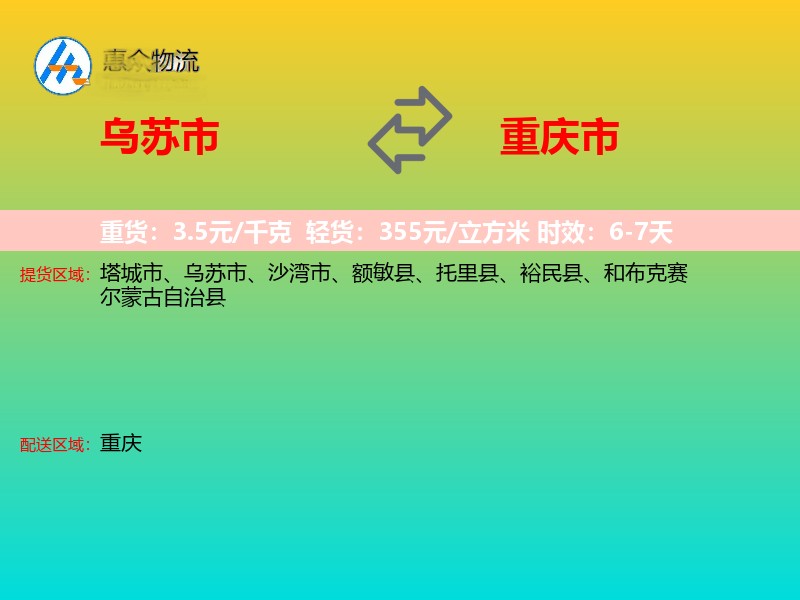 乌苏市到重庆市轿车托运