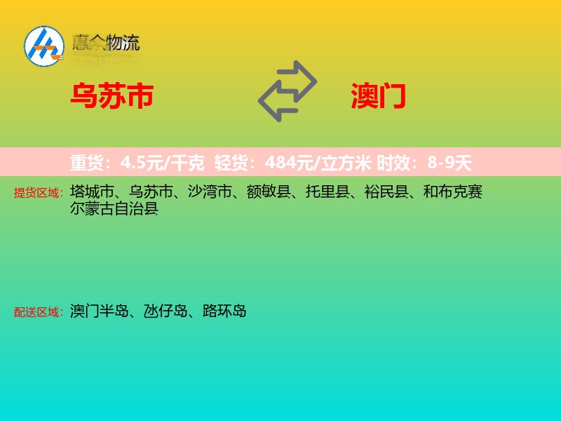 乌苏市到澳门轿车托运