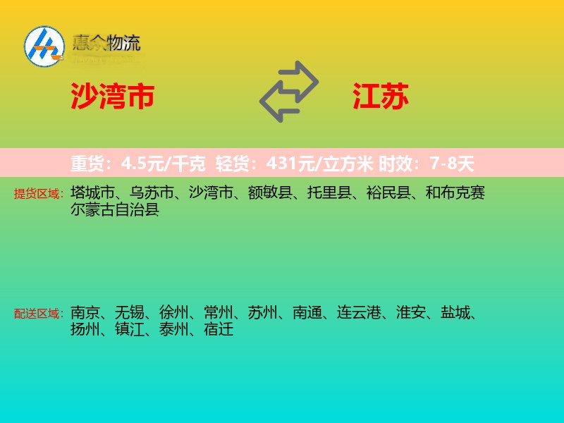 沙湾市到江苏轿车托运