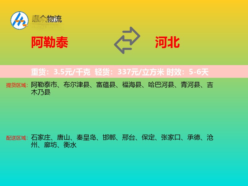 阿勒泰到河北物流专线