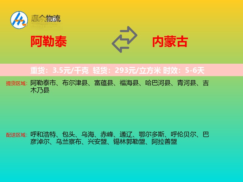 阿勒泰到内蒙古轿车托运
