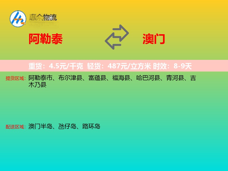 阿勒泰到澳门长途搬家