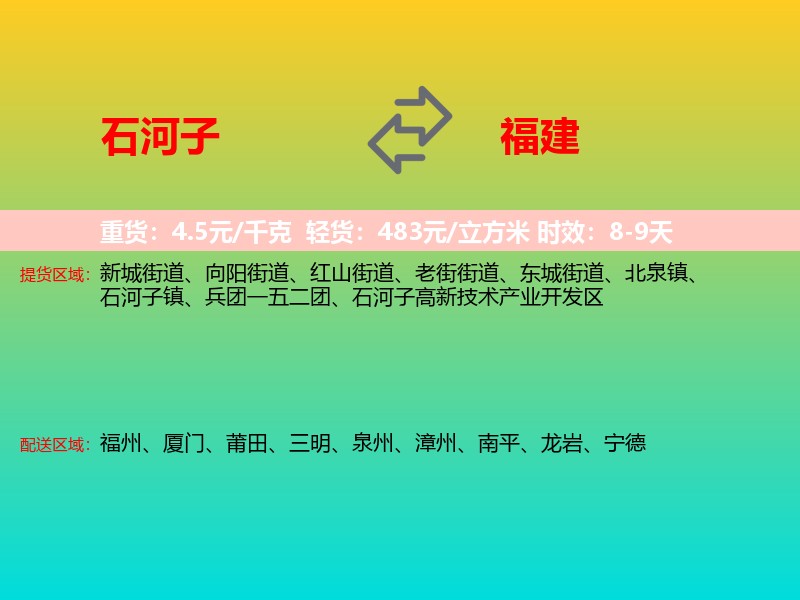 石河子到福建长途搬家