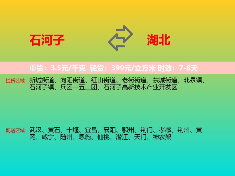 石河子到湖北长途搬家