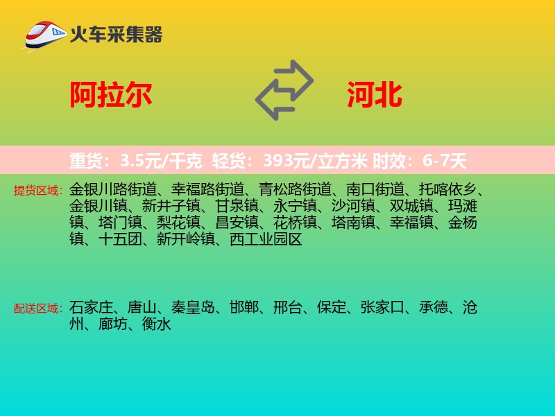 阿拉尔到河北物流专线