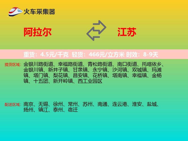 阿拉尔到江苏轿车托运