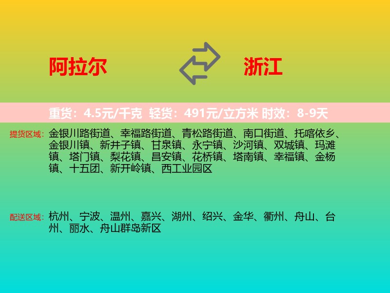 阿拉尔到浙江长途搬家