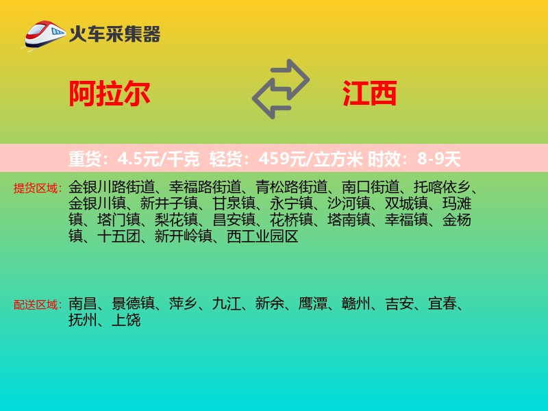 阿拉尔到江西轿车托运