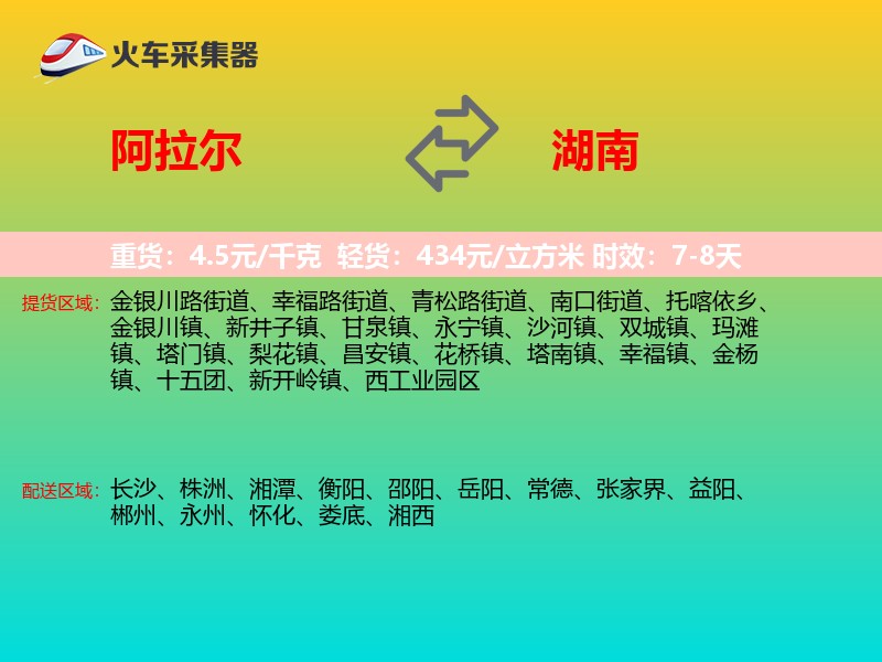 阿拉尔到湖南轿车托运