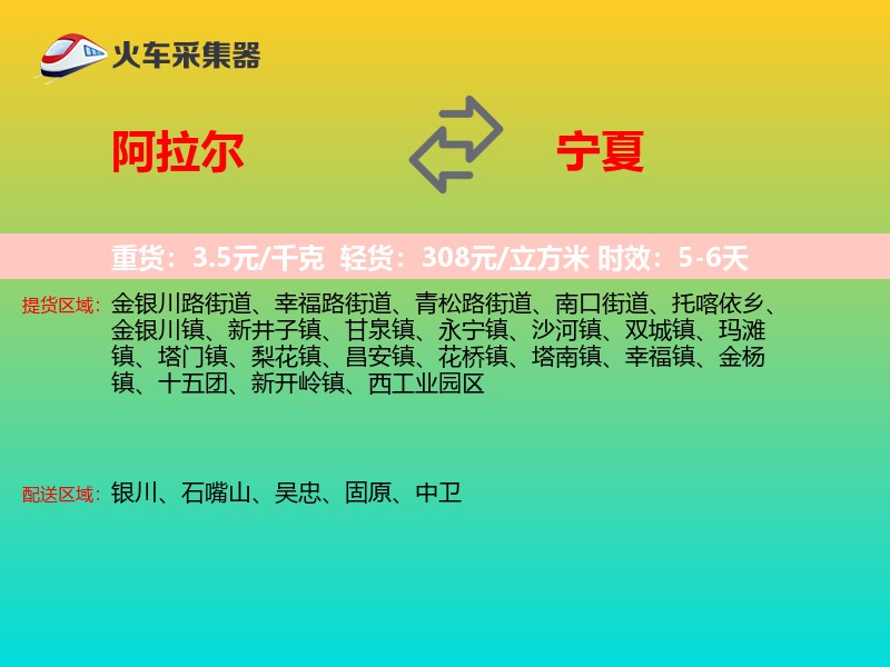 阿拉尔到宁夏物流专线