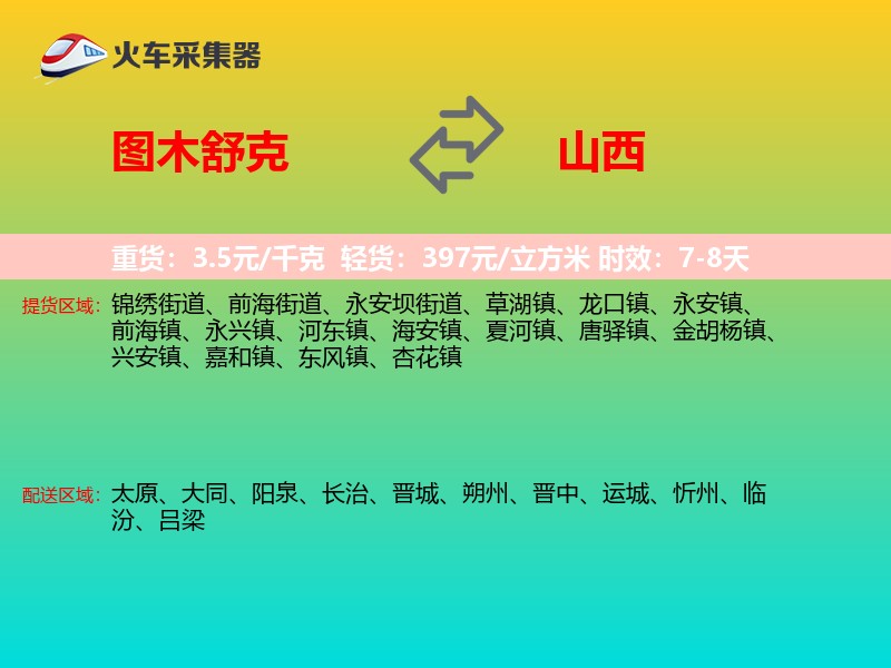 图木舒克到山西物流专线