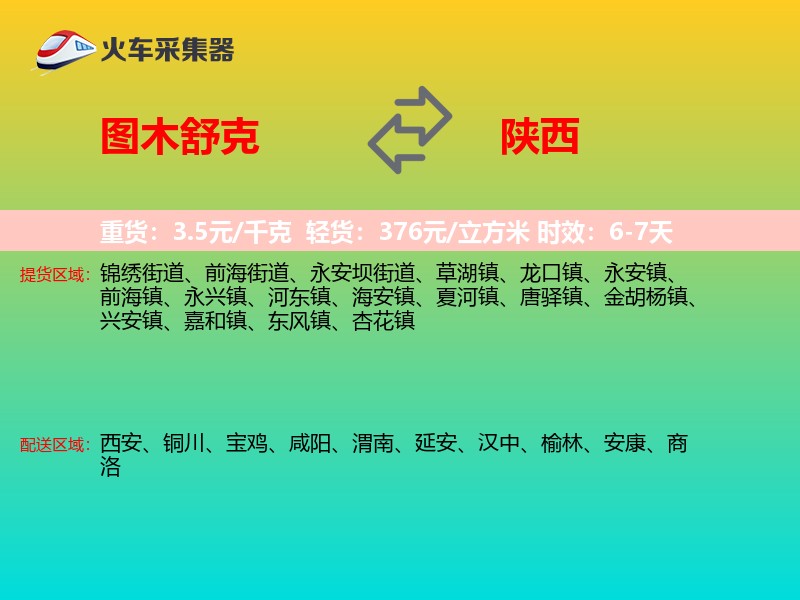 图木舒克到陕西物流专线