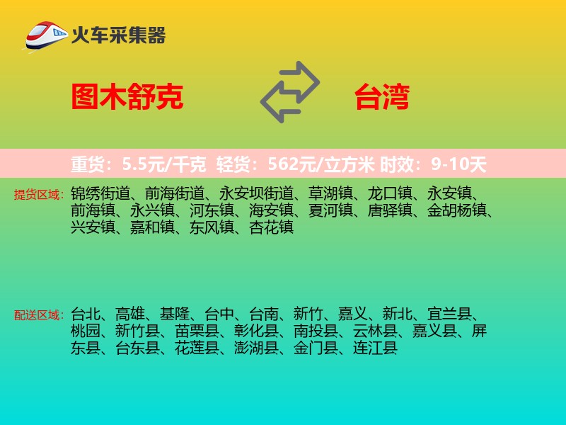 图木舒克到台湾轿车托运
