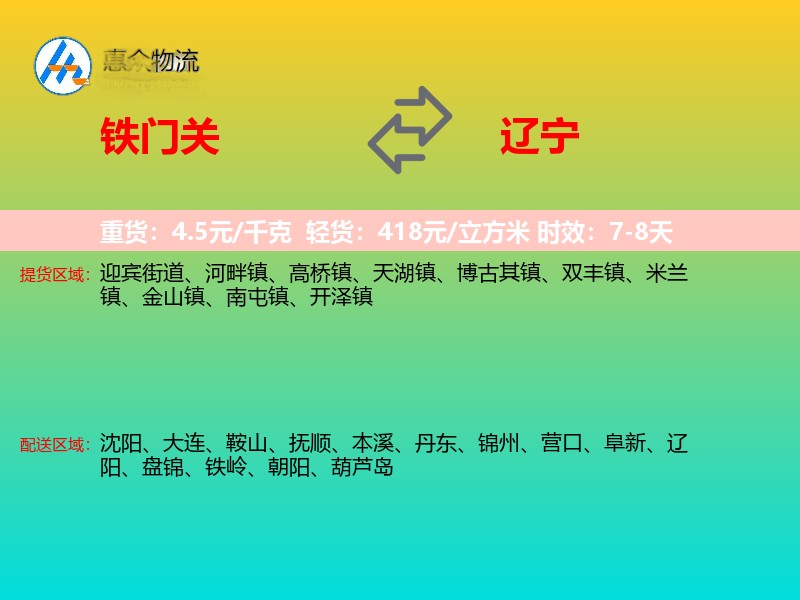 铁门关到辽宁物流专线