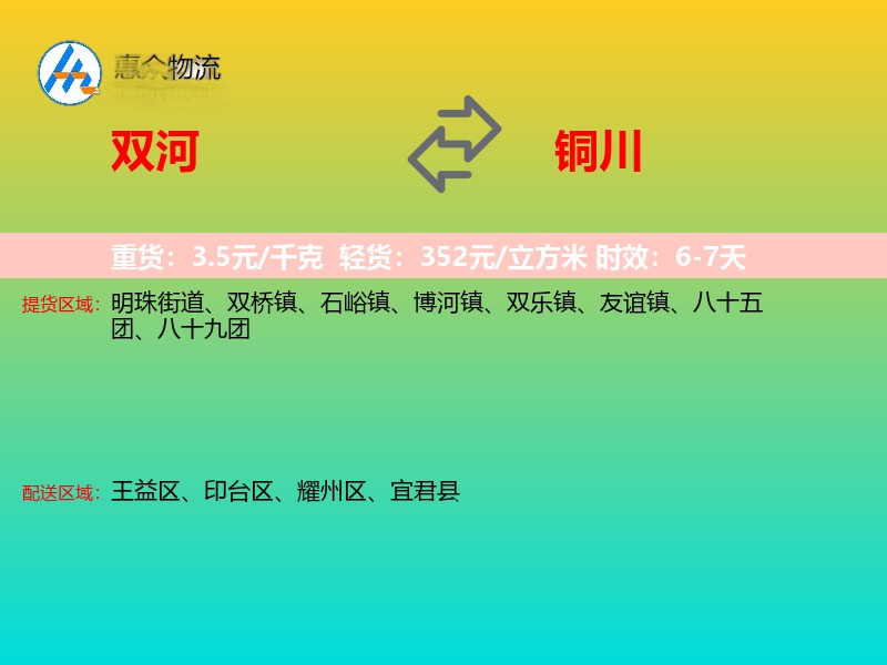 双河到铜川物流专线
