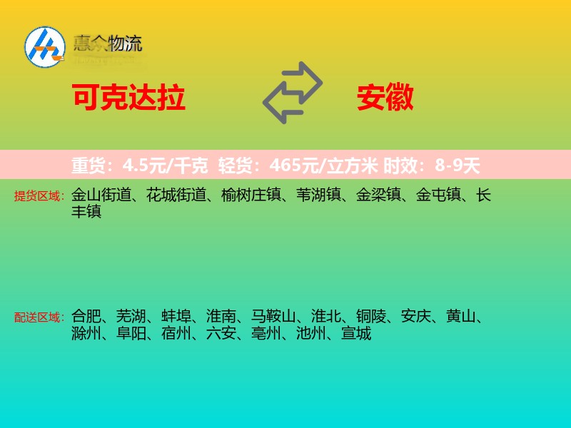 可克达拉到安徽物流专线