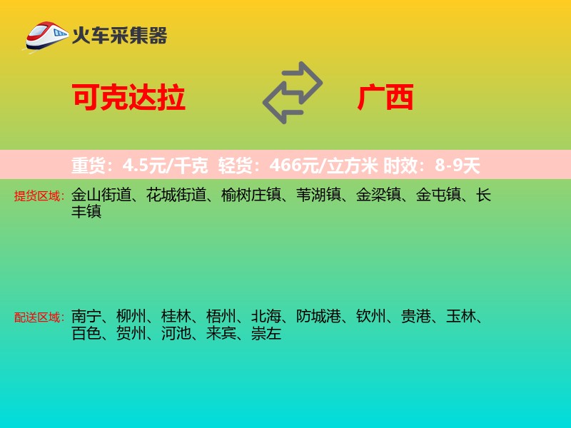 可克达拉到广西轿车托运