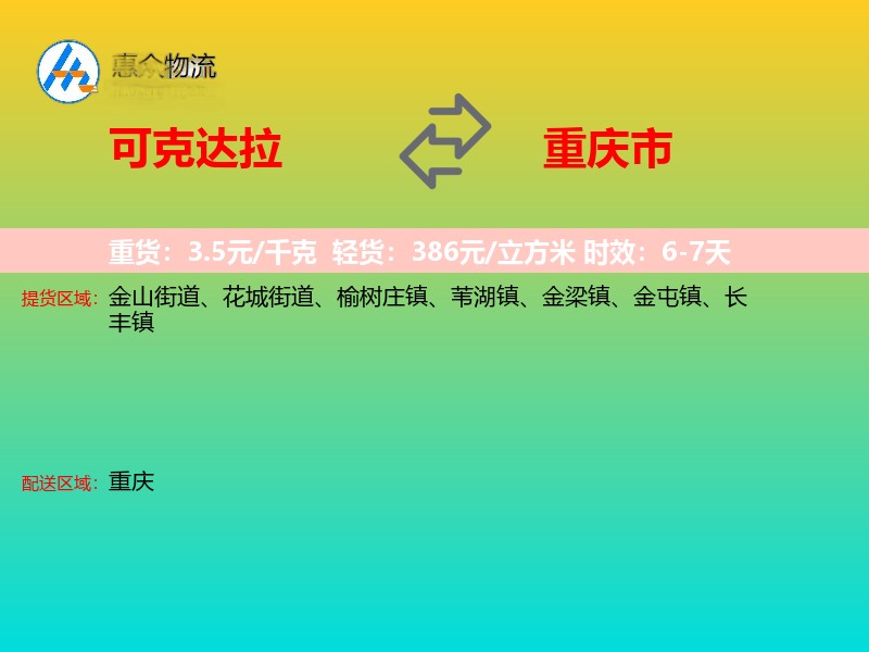 可克达拉到重庆市轿车托运