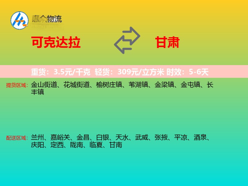 可克达拉到甘肃轿车托运