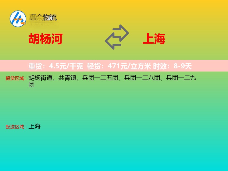胡杨河到上海物流专线