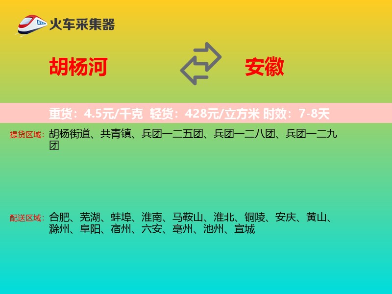 胡杨河到安徽物流专线