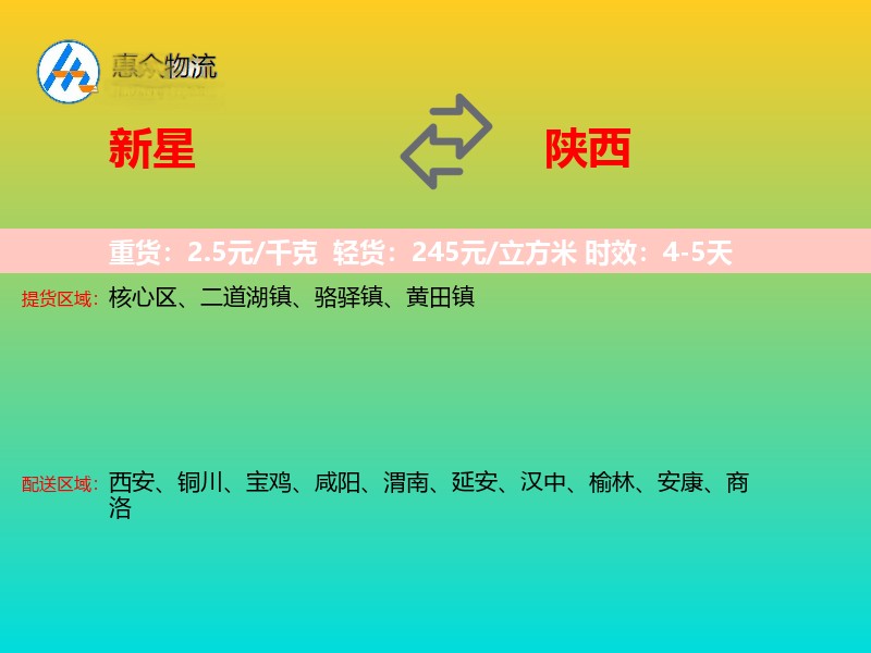 新星到陕西物流专线