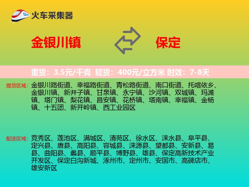 金银川镇到保定物流专线