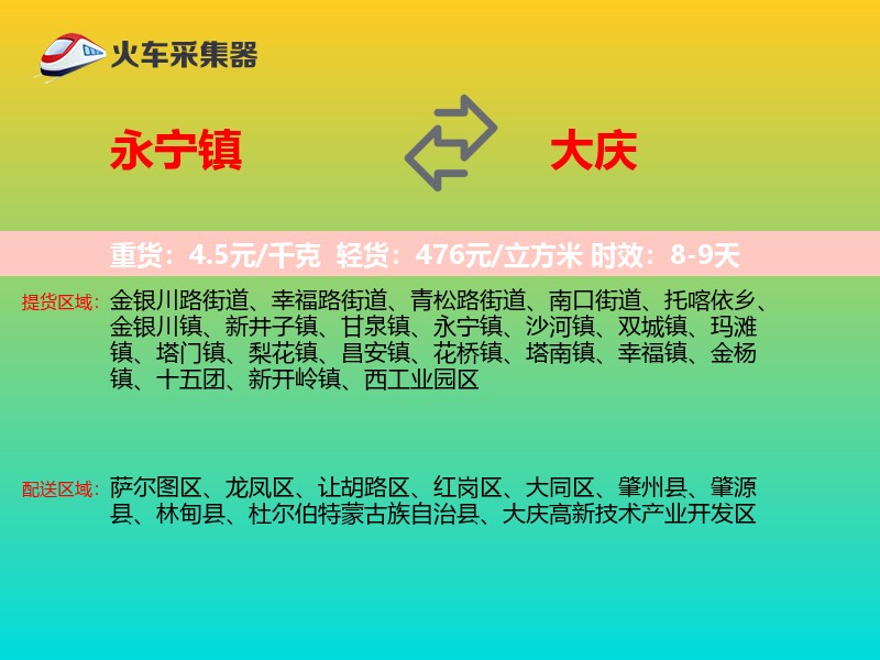 永宁镇到大庆物流专线