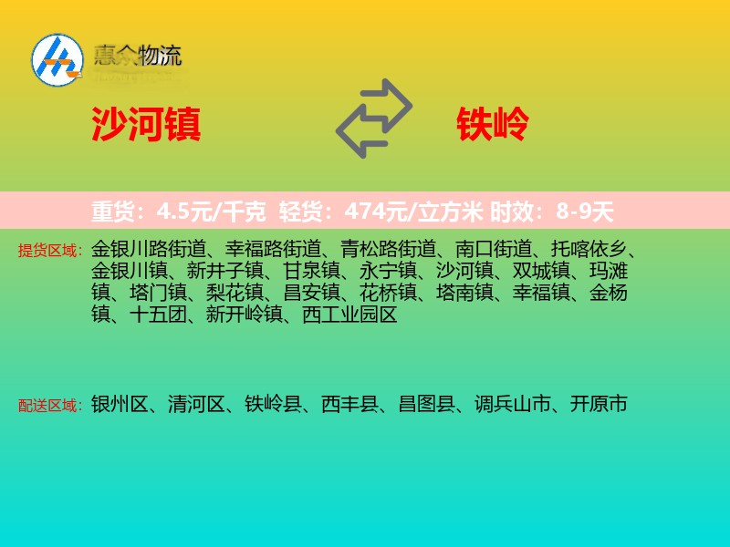 沙河镇到铁岭物流专线