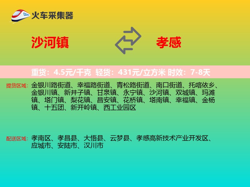沙河镇到孝感物流专线
