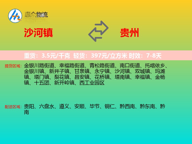 沙河镇到贵州长途搬家