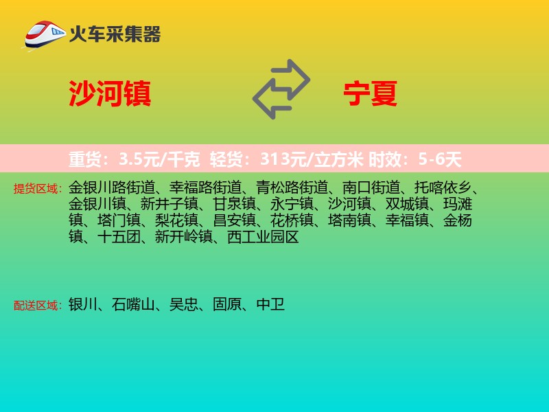 沙河镇到宁夏物流专线