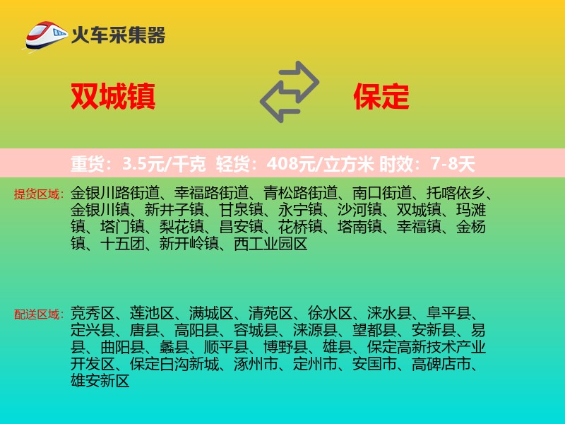 双城镇到保定物流专线