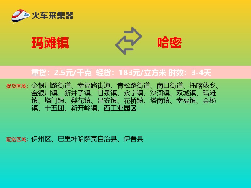 玛滩镇到哈密物流专线