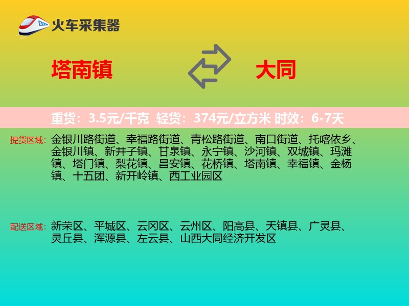 塔南镇到大同物流专线