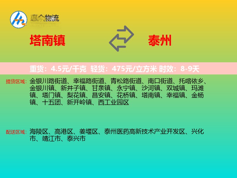 塔南镇到泰州物流专线