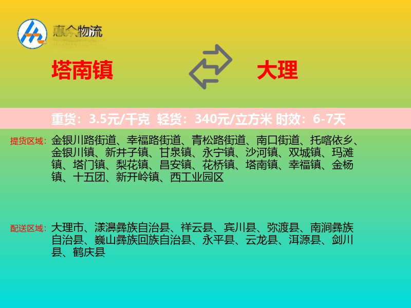 塔南镇到大理物流专线