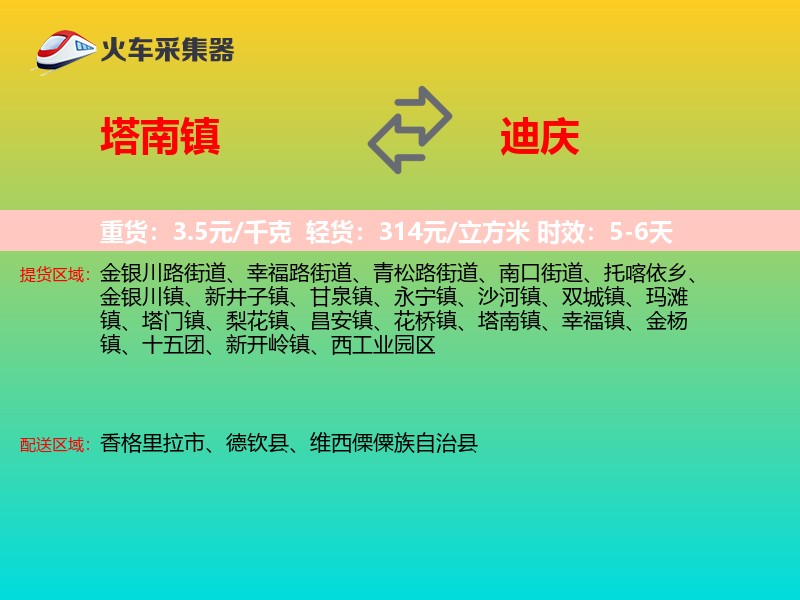 塔南镇到迪庆物流专线