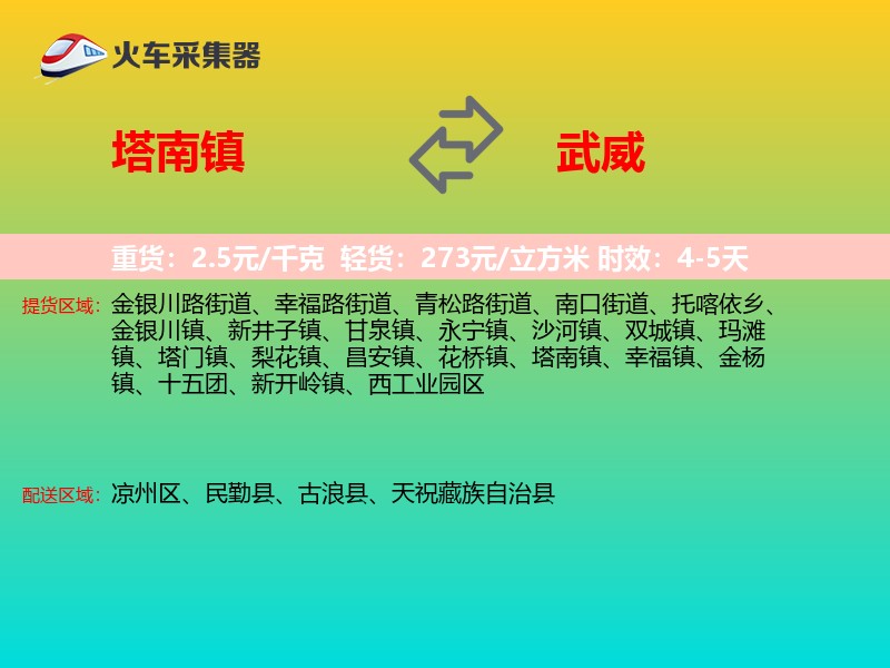 塔南镇到武威物流专线