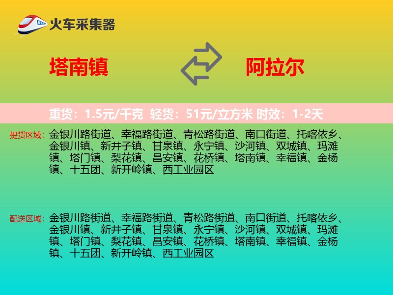 塔南镇到阿拉尔物流专线